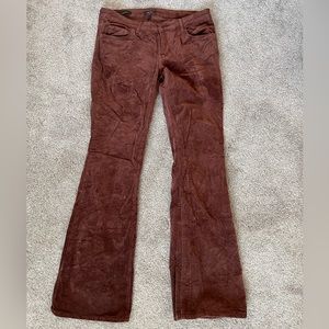 Brown suede low-ride bell bottoms